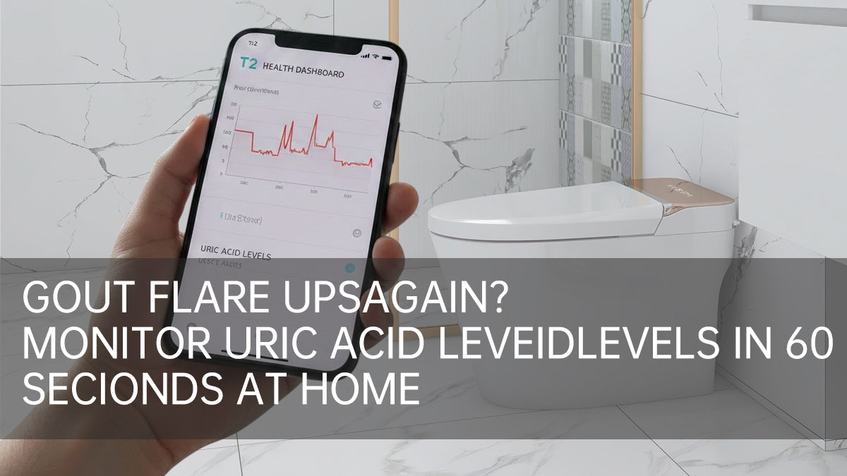 Mobile app interface for uric acid monitoring shown with the T2 urine-screening smart toilet