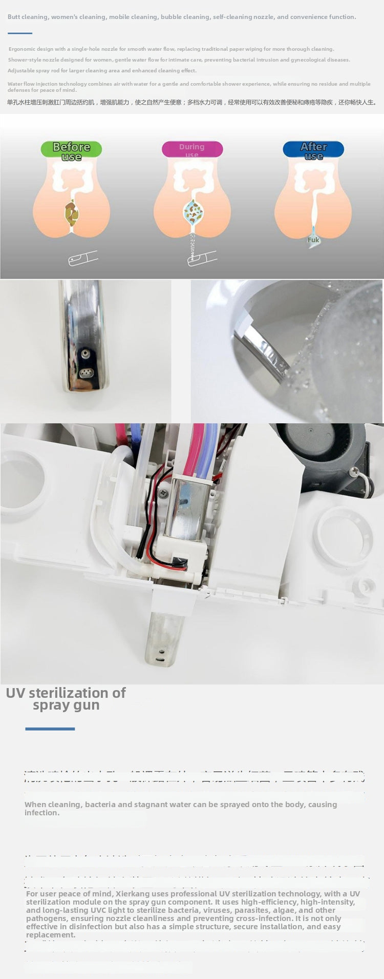 Demonstration of the 1202 smart toilet's enema function, providing a powerful yet gentle water stream for deep cleansing and constipation relief