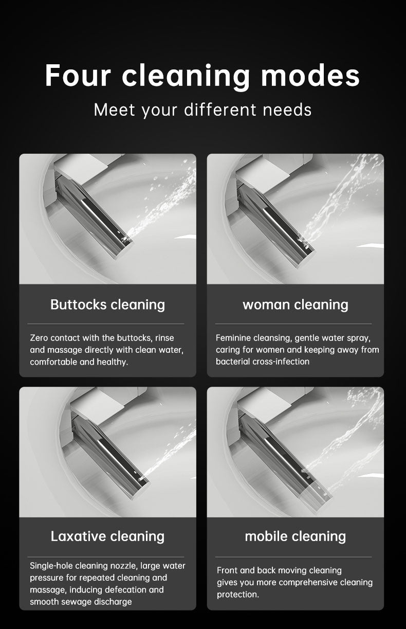 M8 smart bidet toilet featuring 4 cleaning modes: posterior wash, feminine wash, constipation (enema) wash, and oscillating (moving) wash for personalized hygiene