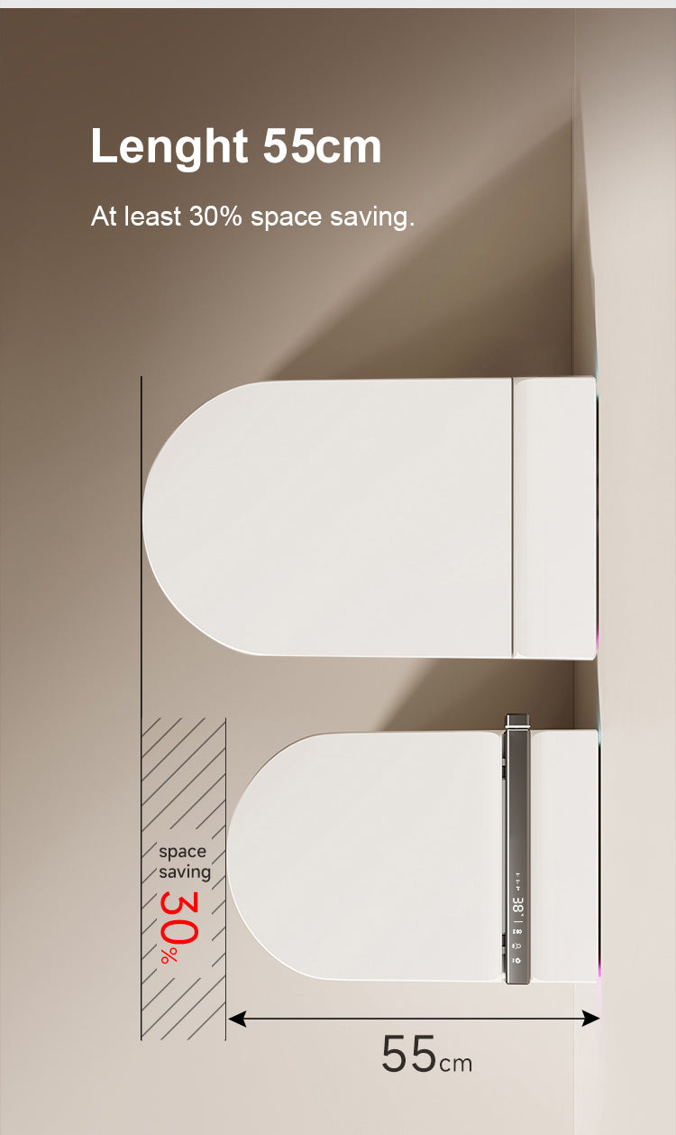 Compact wall-hung smart toilet with a 55cm short projection design, saving 30% more bathroom floor space compared to floor-standing models