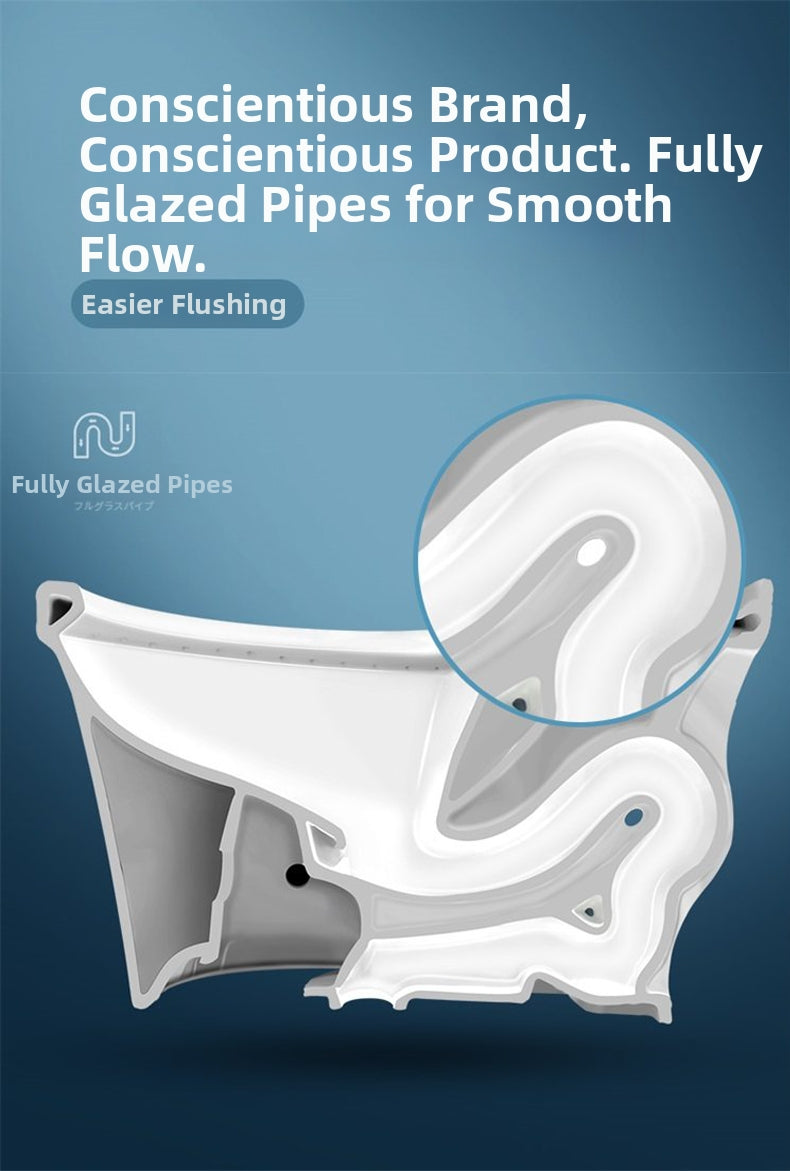 H881 enema bidet toilet with a fully glazed trapway: the smooth interior prevents waste buildup and staining while providing a reliable odor barrier for a fresh bathroom environment