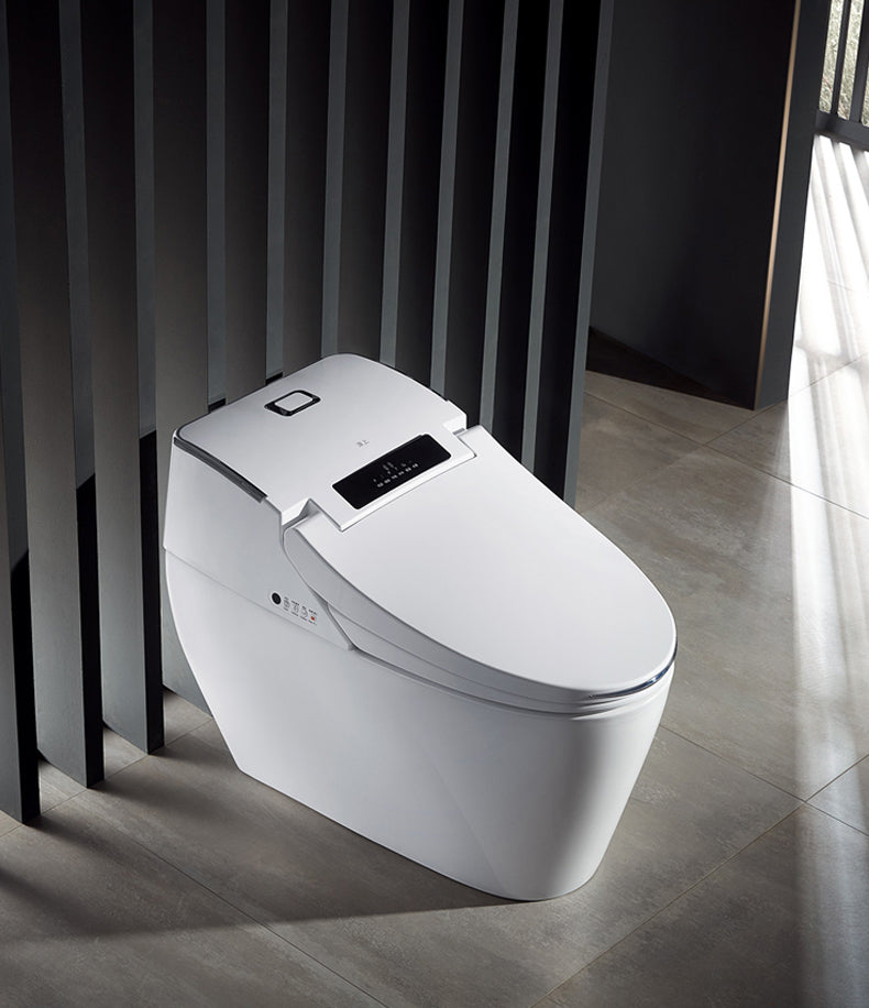 The HK76 Japanese enema bidet toilet features a sleek, modern one-piece design with a minimalist aesthetic. This luxurious white ceramic toilet seamlessly fits into any high-end bathroom decor while offering advanced enema and cleansing functions