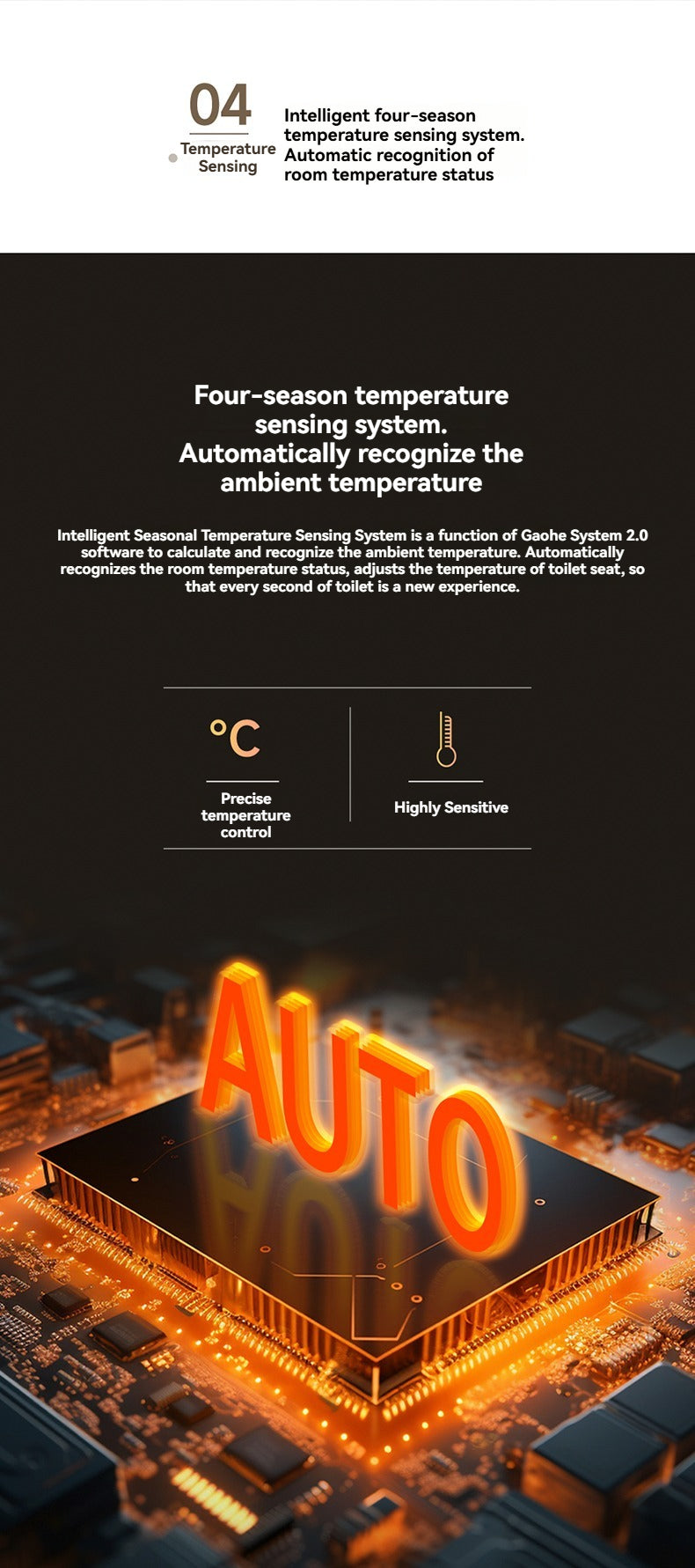 The V1 back-outlet smart bidet toilet is equipped with a high-precision microchip that automatically detects and regulates water and seat temperature. This advanced safety system provides 24/7 anti-scald protection, ensuring a comfortable and worry-free experience for the whole family